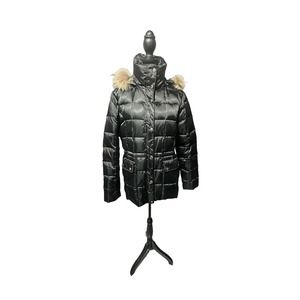 Marc‎ New York Black Down Parka with detachable fur trim hood size L